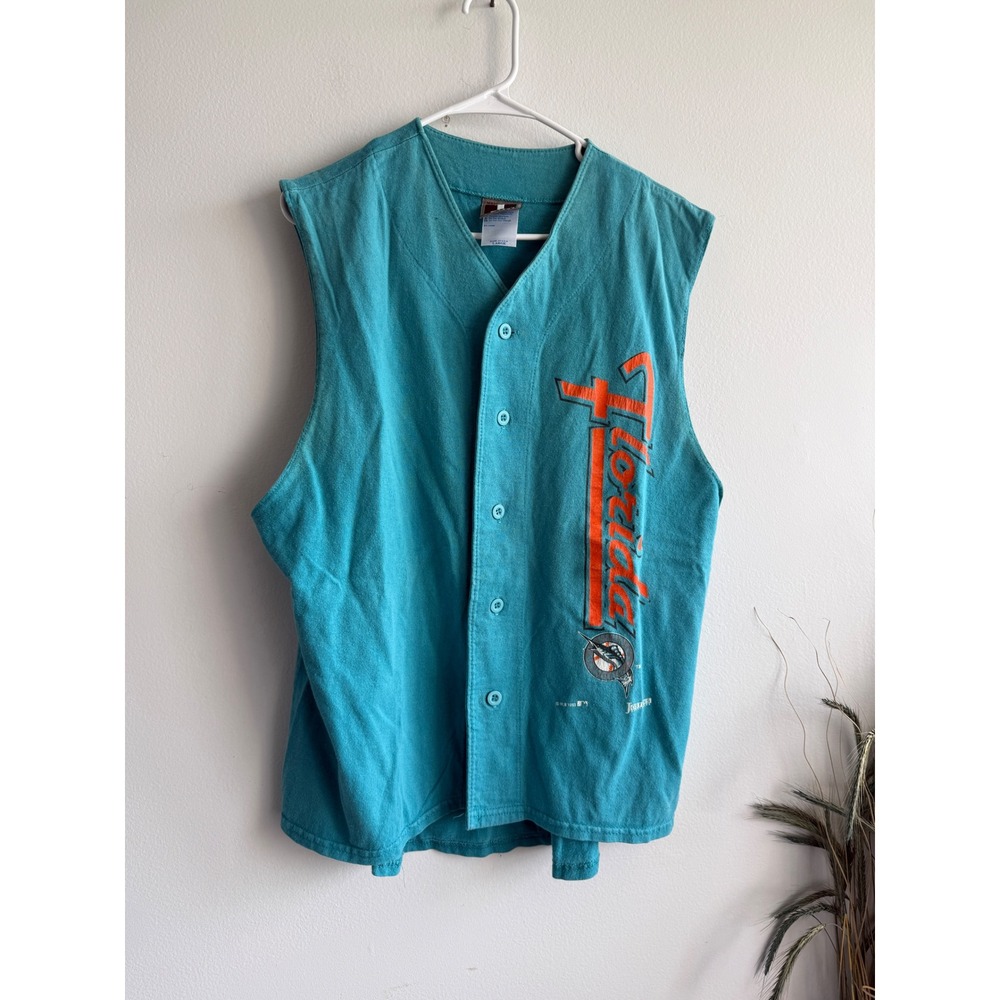 Vintage 1993 Florida Marlins Sleeveless Baseball Jersey Jostens Teal Mens Large